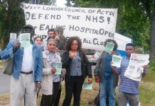 West London Council of Action picket outside Ealing Hospital yesterday morning determined to keep the Maternity Department open