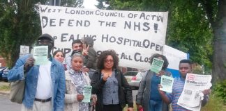 West London Council of Action picket outside Ealing Hospital yesterday morning determined to keep the Maternity Department open