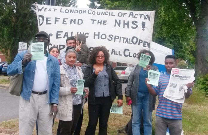 West London Council of Action picket outside Ealing Hospital yesterday morning determined to keep the Maternity Department open