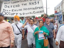 Workers and youth marching in Southall, furious that their vital maternity unit is being closed