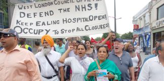 Workers and youth marching in Southall, furious that their vital maternity unit is being closed