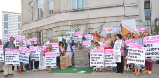 Teachers, parents and pupils demonstrate outside Wandsworth Town Hall in August 2013 against the Tory council’s sell-off of the Elliott School playing field