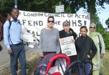 Young mother GLEISA LIMA with her one month-old baby Victoria joined the West London Council picket of Ealing Hospital to demand the hospital’s Maternity Department be reopened