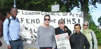 Young mother GLEISA LIMA with her one month-old baby Victoria joined the West London Council picket of Ealing Hospital to demand the hospital’s Maternity Department be reopened