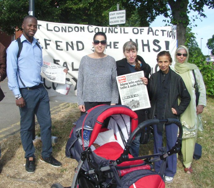 Young mother GLEISA LIMA with her one month-old baby Victoria joined the West London Council picket of Ealing Hospital to demand the hospital’s Maternity Department be reopened