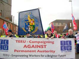 Banner on an Irish Congress of Trade Unions demonstration against austerity
