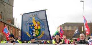 Banner on an Irish Congress of Trade Unions demonstration against austerity