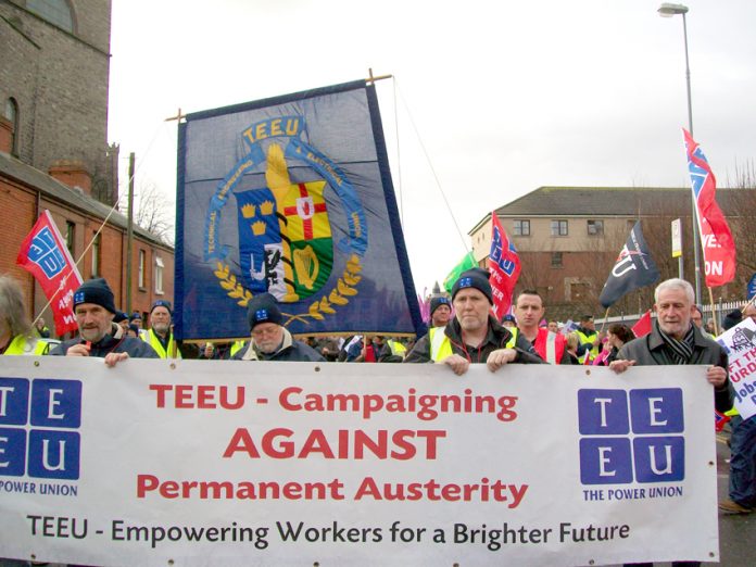 Banner on an Irish Congress of Trade Unions demonstration against austerity