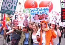 Part of the massive anti-austerity demonstration on June 20th when 250,000 marched on parliament – many more will march and take strike action to defend trade union rights