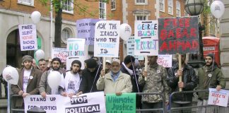 Supporters of Barbar Ahmad demonstrate in May 2005 against his extradition to the US