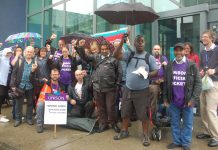 Enthusiastic Unison strikers at London Metropolitan University, Holloway Road, yesterday lunchtime