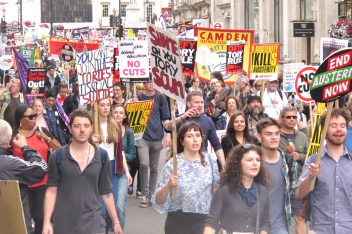 A section of the 250,000-strong demonstration on June 20th which showed that workers had had enough of austerity,  Tory or Labour