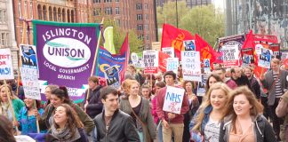 Youth marching in London insist that the NHS is not for sale
