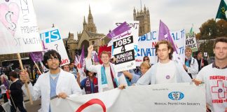 Junior doctors on a TUC demonstration against cuts to the NHS