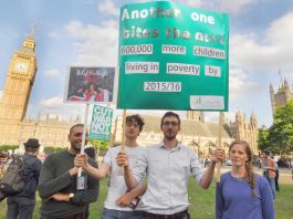 Protest outside Parliament on July 9th, the day Chancellor Osborne announced his massive austerity budget