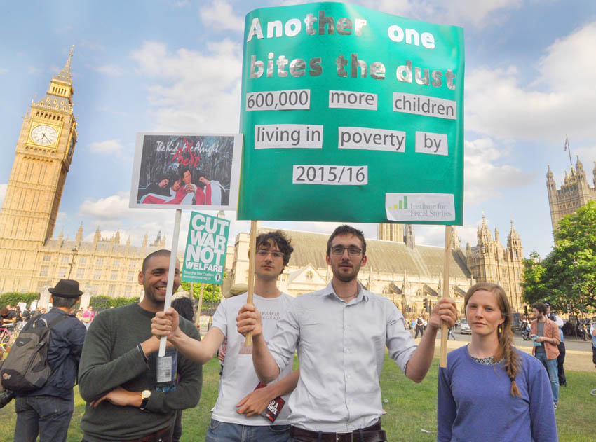Protest outside Parliament on July 9th, the day Chancellor Osborne announced his massive austerity budget