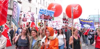 A section of the huge demonstration against Tory austerity on June 20