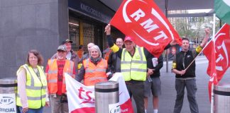 Tube workers on the picket line at King’s Cross during strike action last month