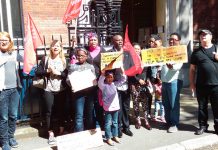 Guinness Trust tenants outside Lambeth County Court yesterday supporting an appeal against repossession attempts by the Trust