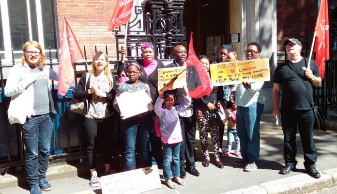 Guinness Trust tenants outside Lambeth County Court yesterday supporting an appeal against repossession attempts by the Trust