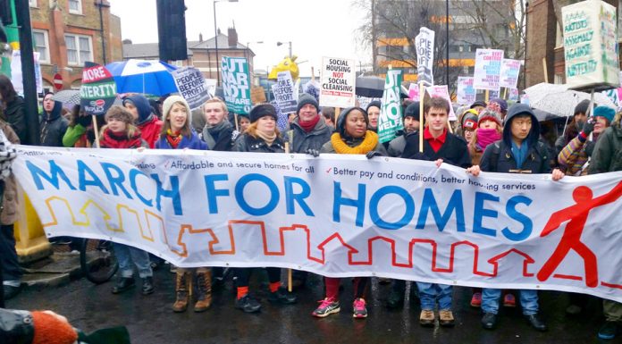 Thousands marched to City Hall, London, on 31st January to demand the building of council houses and the ending of evictions