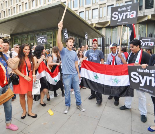 Syrians outside the US embassy in London demanding no imperialist intervention in Syria