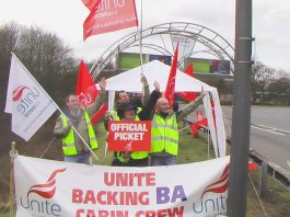 BA cabin crew on the picket line at Gatwick airport