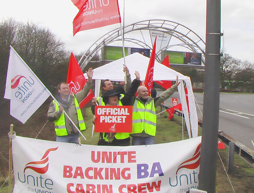 BA cabin crew on the picket line at Gatwick airport