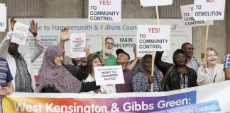 West Kensington and Gibbs Green estate tenants lobby Hammersmith & Fulham council against the demolition of their estates