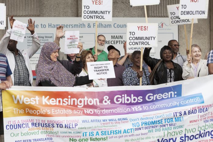 West Kensington and Gibbs Green estate tenants lobby Hammersmith & Fulham council against the demolition of their estates
