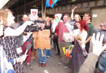 Members of the People’s Republic of Brighton & Hove greet Labour leader Corbyn yesterday afternoon