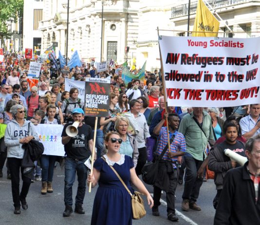 Workers and youth take to the streets of London  calling for open frontiers for refugees