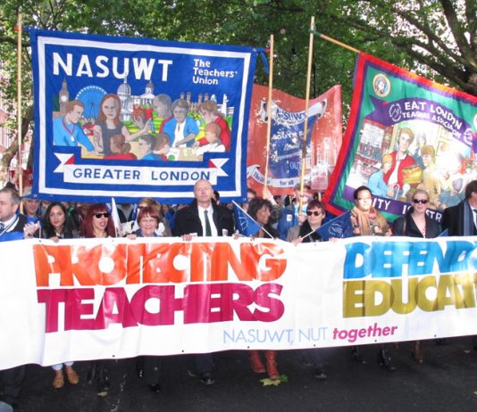 NASUWT banners on the teachers’ strike in defence of pensions