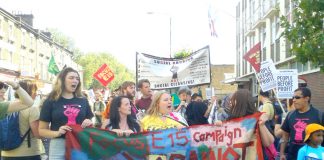 Part of the march through Stratford called by the Focus E15 campaign to demand social housing as a right