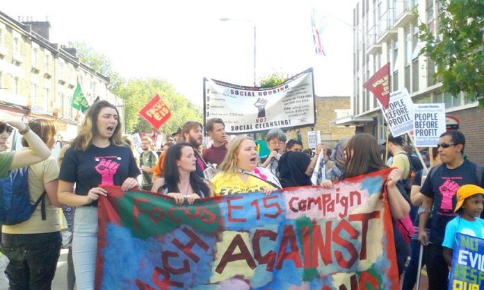 Part of the march through Stratford called by the Focus E15 campaign to demand social housing as a right