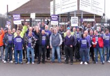 Barnet Unison pickets out in force at the Mill Hill depot yesterday morning