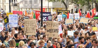 Over 100,000 marched in London to demand that refugees be welcomed to the UK – May wants to see them deported