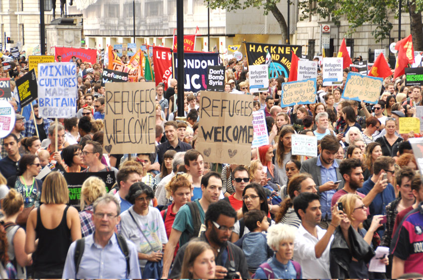 Over 100,000 marched in London to demand that refugees be welcomed to the UK – May wants to see them deported