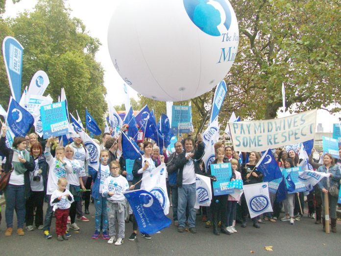 Lively contingent of midwives and their families on the TUC demonstration in October last year