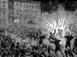 May 4 1886 in Chicago’s Haymarket Square – armed confrontation during a meeting for the 8-hour day