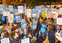 A section of the 4,000-strong ‘Not Fair Not Safe’ demonstration of Junior Doctors outside Leeds City Art Gallery on Wednesday