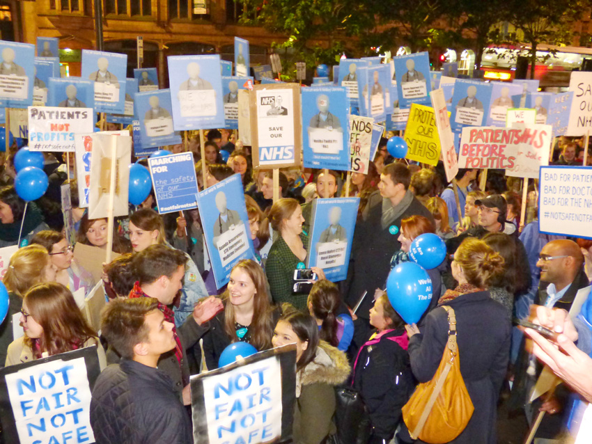 A section of the 4,000-strong ‘Not Fair Not Safe’ demonstration of Junior Doctors outside Leeds City Art Gallery on Wednesday