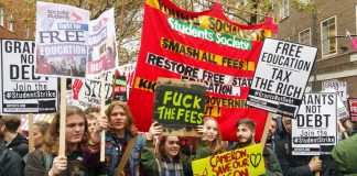 The Young Socialists Students Societies taking part in yesterday’s march against fees