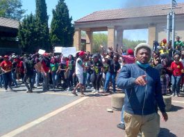 South African students marching during their strike against fees last month
