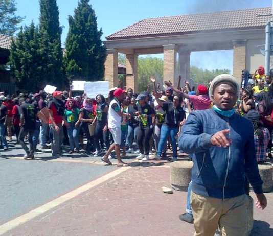 South African students marching during their strike against fees last month