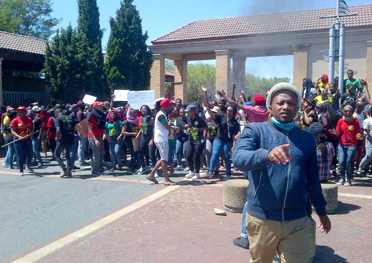 South African students marching during their strike against fees last month