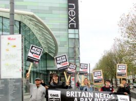 GMB campaigning outside the huge Westfield Shopping Centre in West London