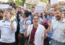 Junior doctors taking part in a mass demonstration in central London last month – they are preparing for three days strike action