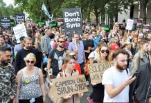 Tens of thousands marched on September 12th to welcome refugees into Britain and demand that Britain must not bomb Syria