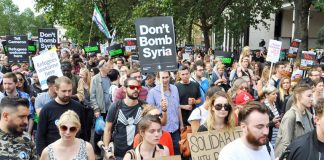 Tens of thousands marched on September 12th to welcome refugees into Britain and demand that Britain must not bomb Syria